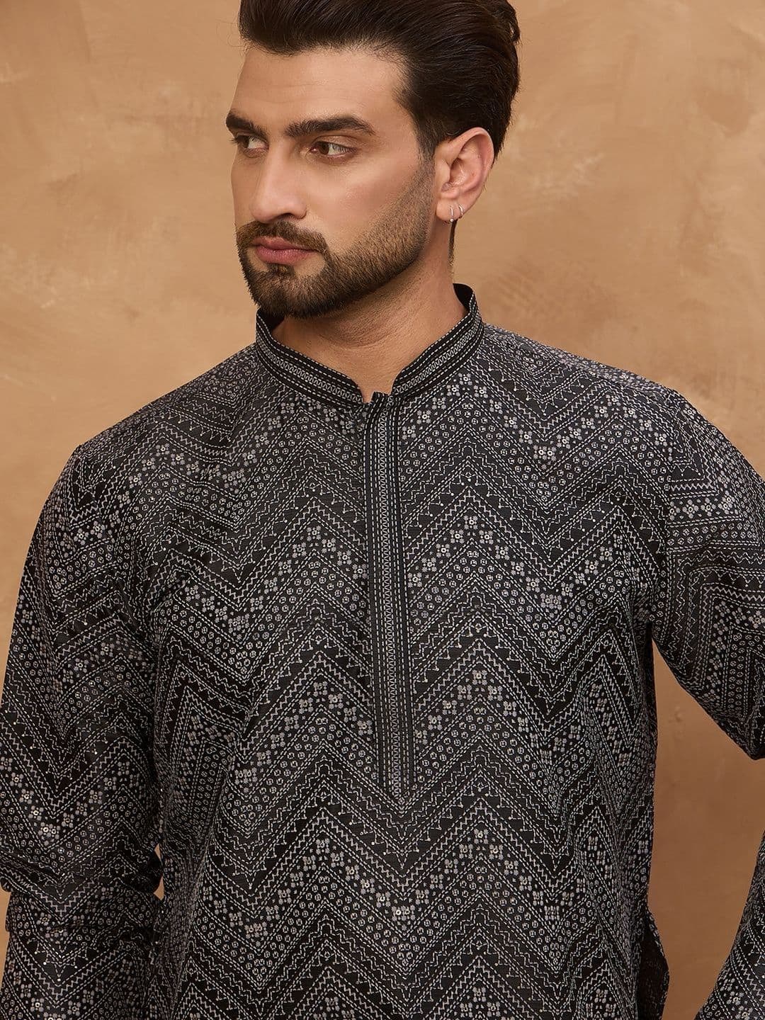 House of Pataudi Printed Silk Mandarin Collar Straight Kurtas - view 1