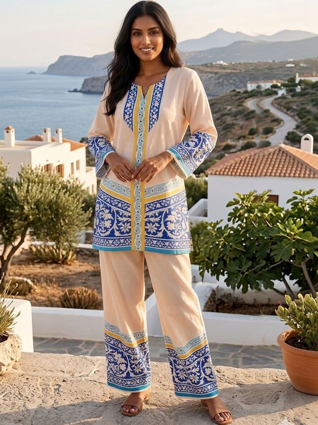OOJAL Printed Tunic with Palazzos - view 1