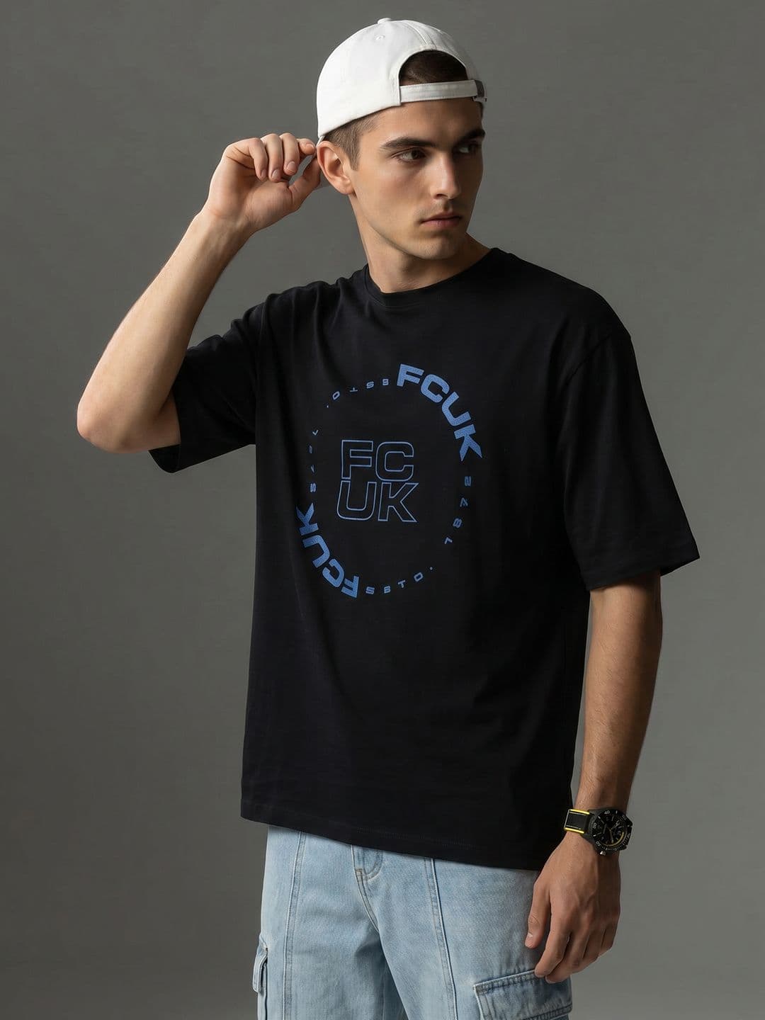 FCUK Oversized Fit Brand Logo Printed Pure Cotton T-shirt - view 1