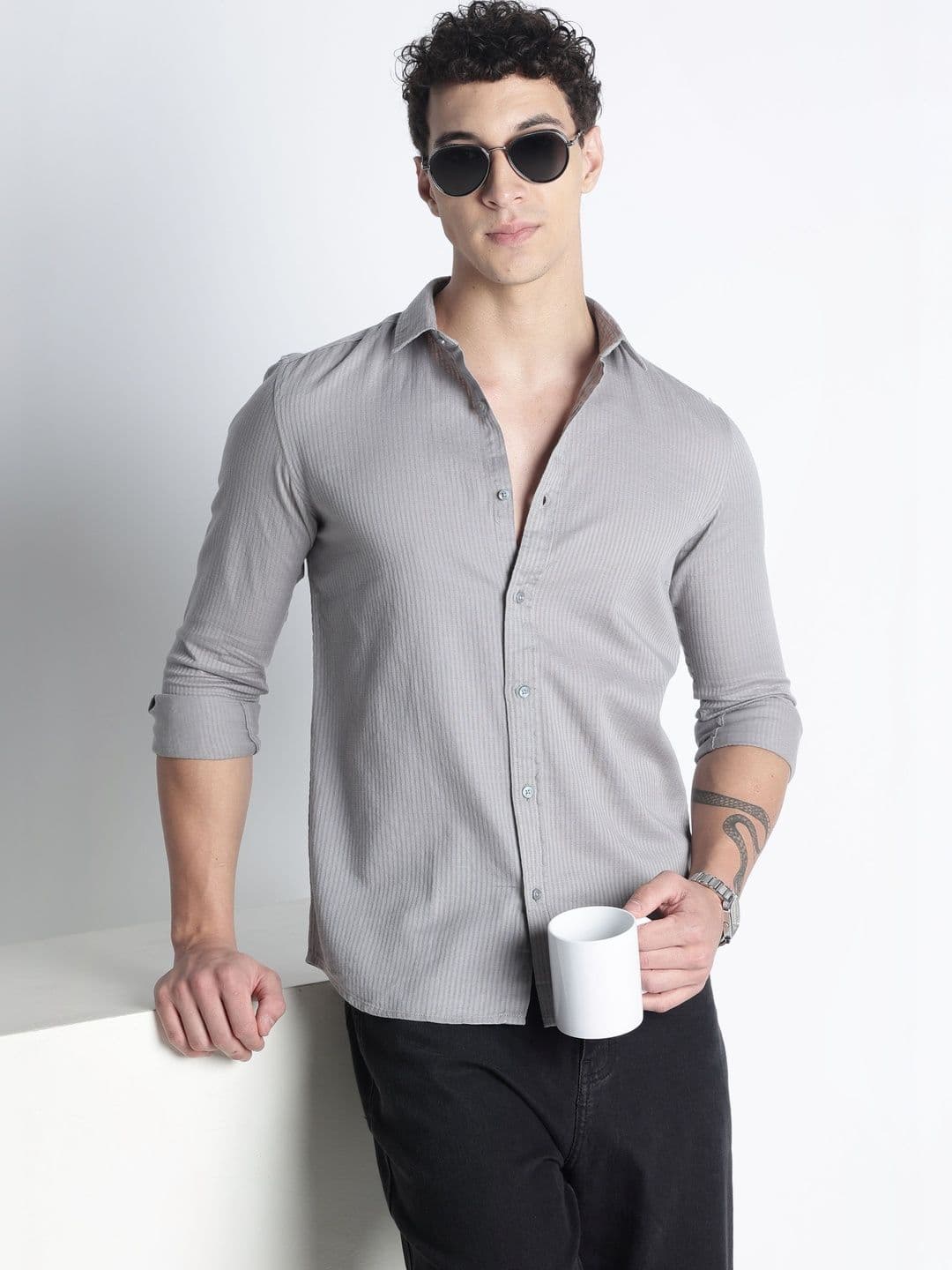 NEVER NEUD Men Classic Slim Fit Striped Casual Shirt - view 1