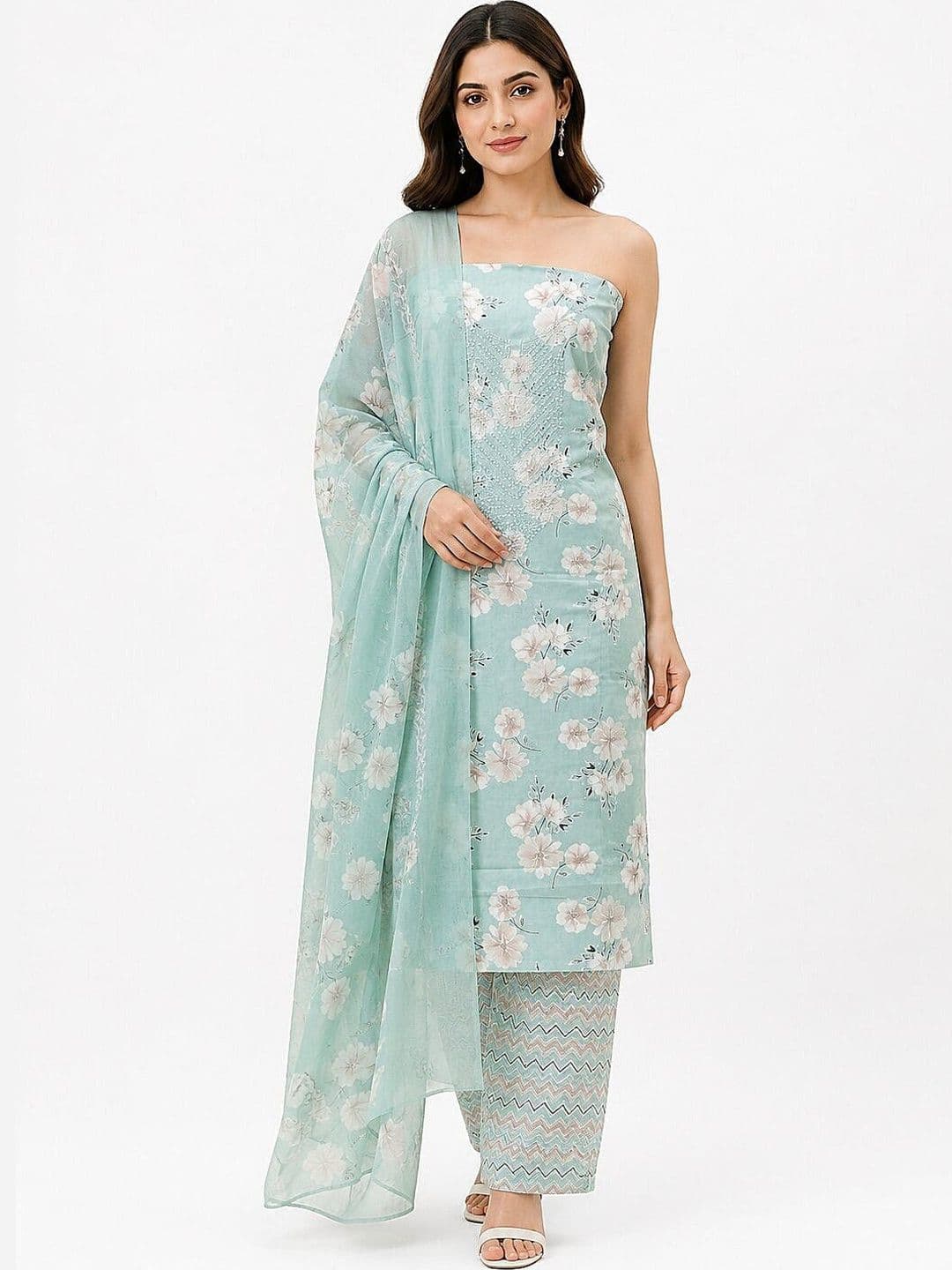 KALINI Embroidered Pure Cotton Unstitched Dress Material - view 1