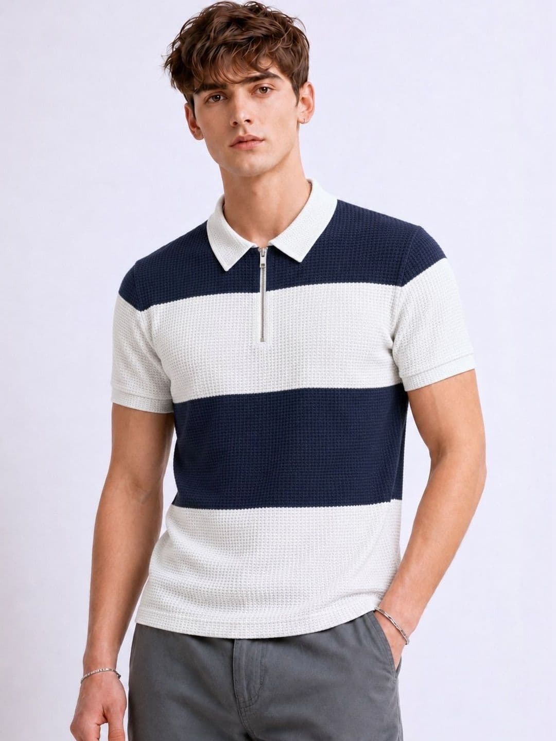 Try This Men Striped Polo Collar T-shirt - view 1