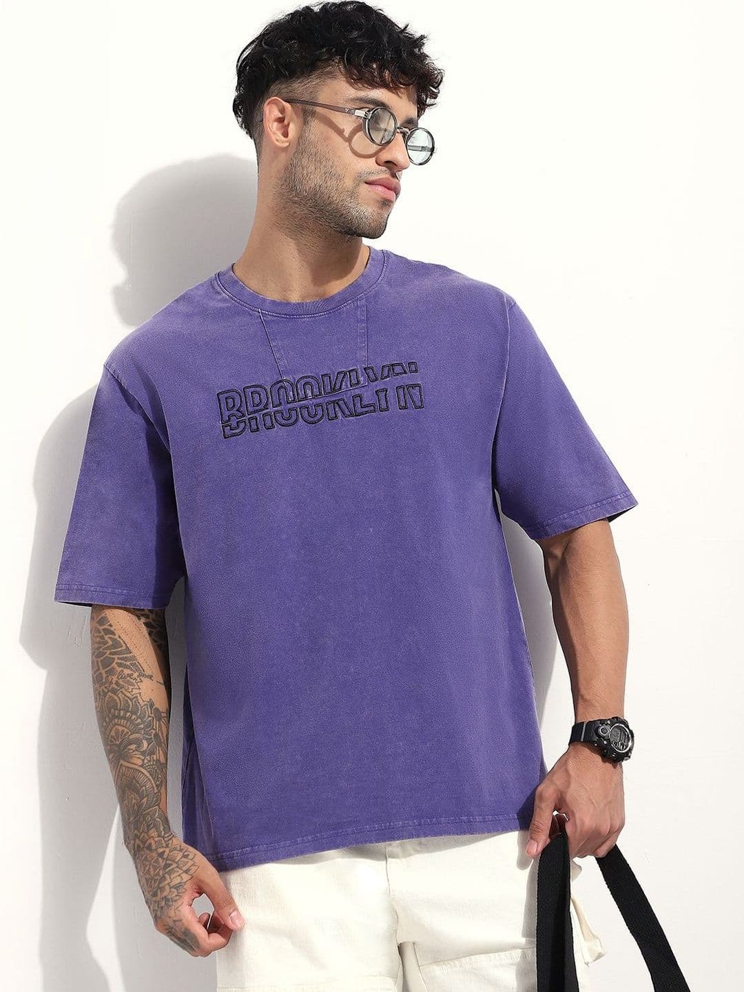 Difference of Opinion Men Embroidered Round Neck Oversized T-shirt - view 1