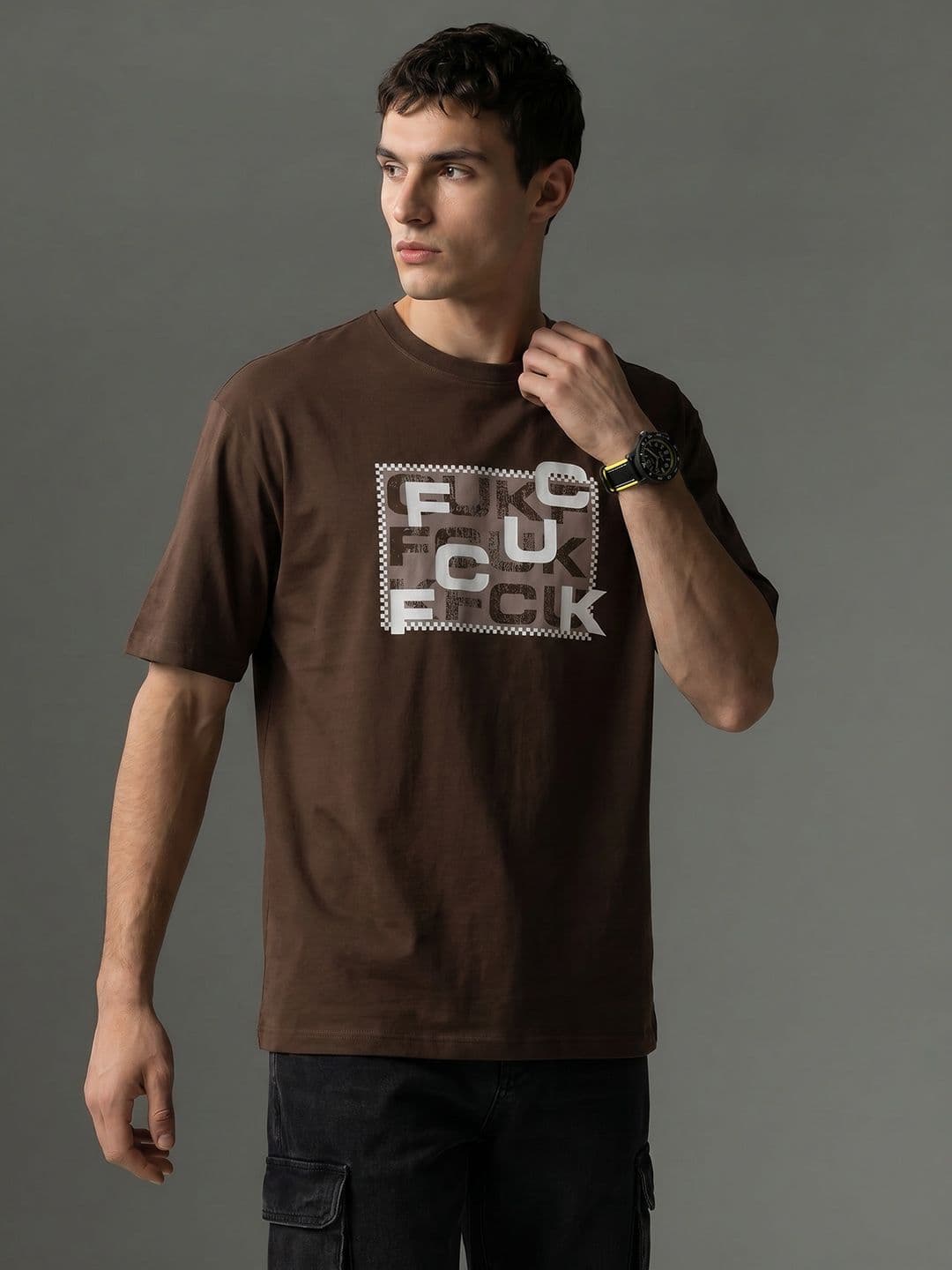 FCUK Oversized Typography Printed Pure Cotton T-shirt - view 1
