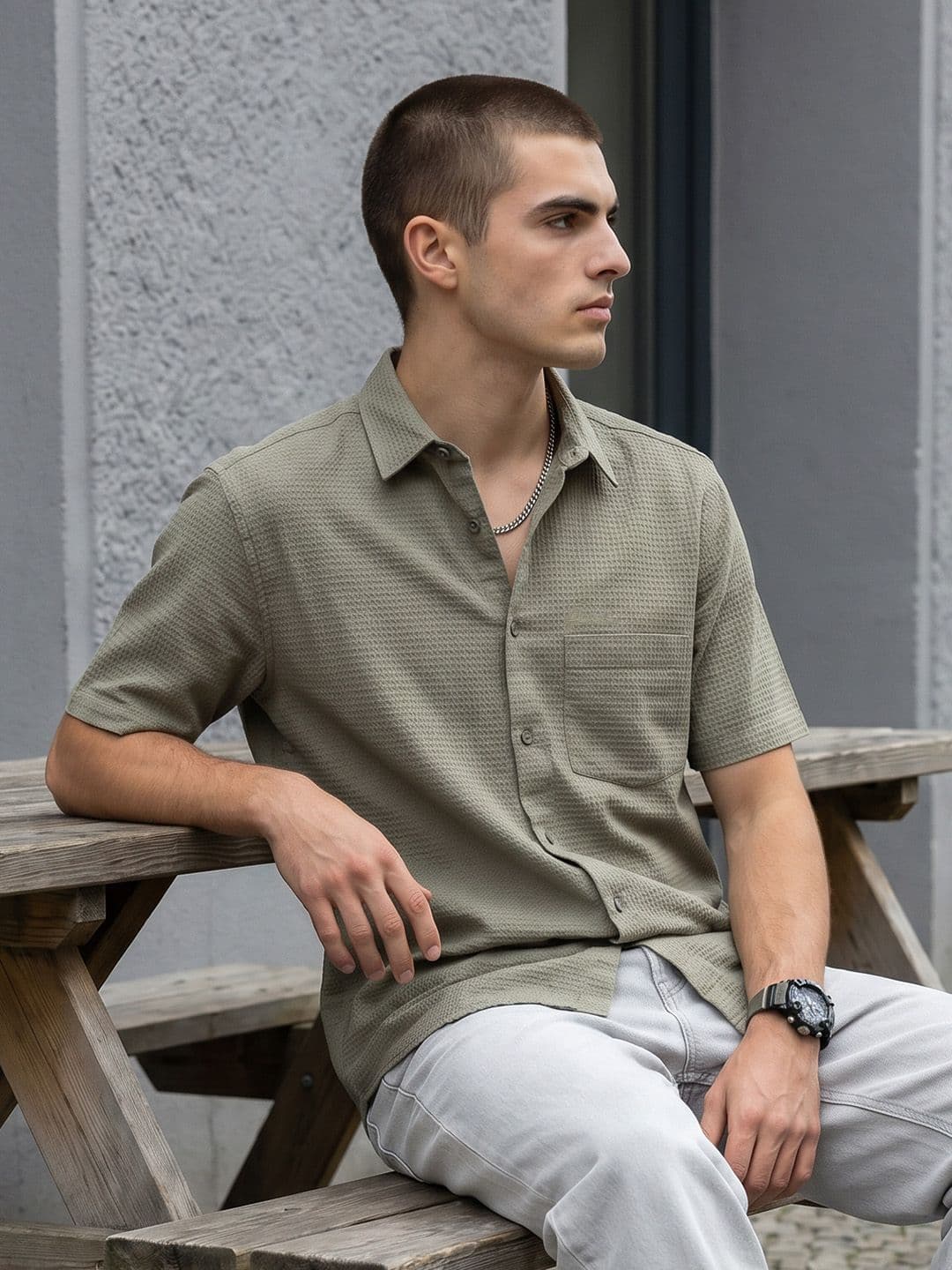 FCUK Relaxed Fit Waffle Textured Casual Shirt - view 1