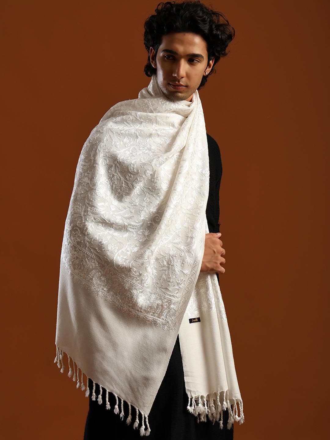 Tweedle Silk Thread Embroidered Pure Cashmelon Stole - view 1