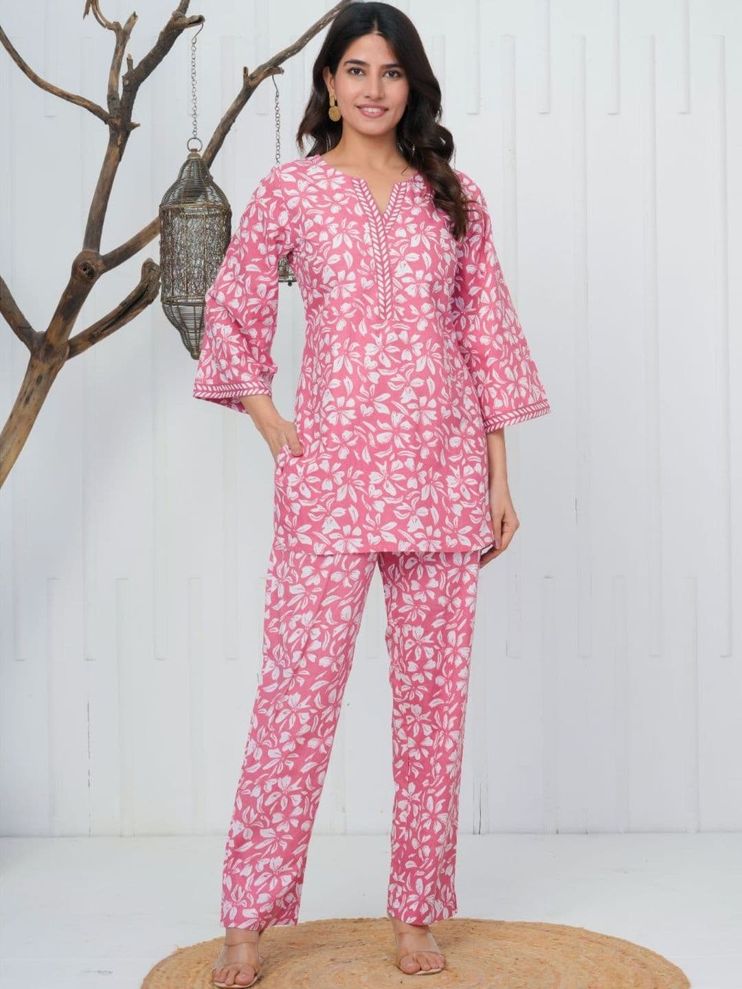 Anurang Floral Cotton Printed Tunic with Trousers - view 1