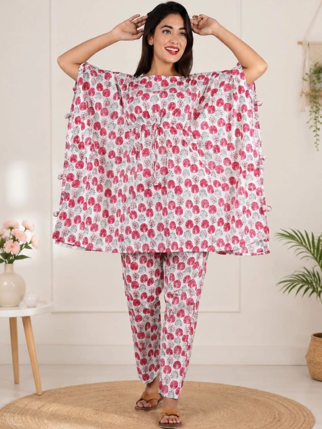 HOUSE OF JAMOTI Floral Cotton Embroidered Top with Trousers - view 1