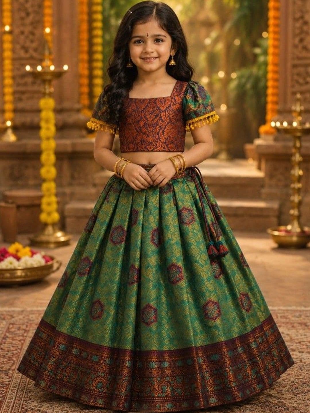 Ethzy Girls Woven Design Cotton Ready to Wear Lehenga Choli - view 1