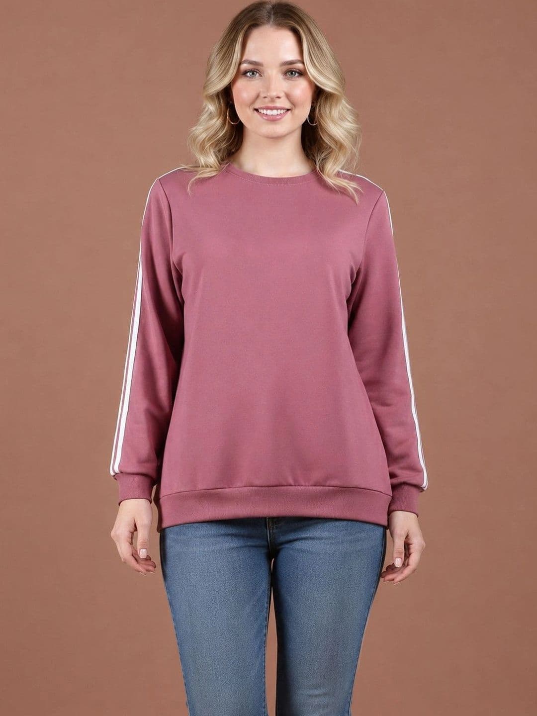 TENACITY Women Striped Round Neck Cotton Sweatshirt - view 1