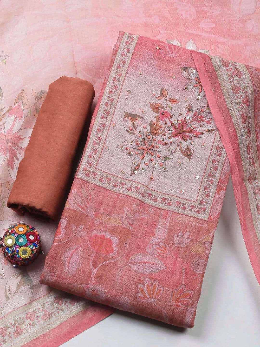 Meena Bazaar Printed Art Silk Unstitched Dress Material - view 1