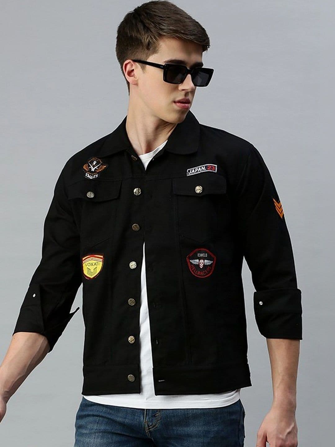 Kaali Peeli Men Denim Jacket with Patchwork - view 1
