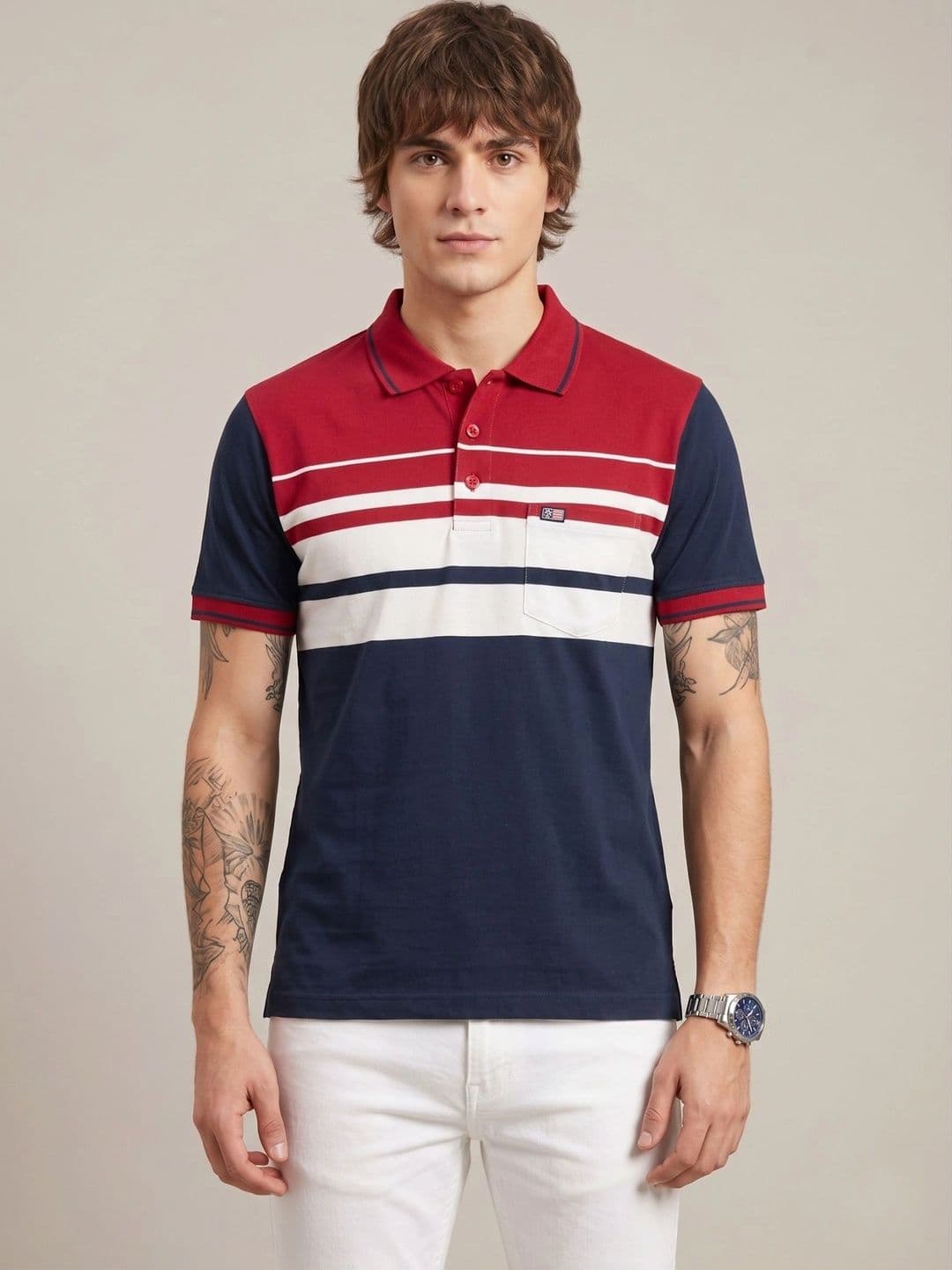 SANDPIPER Men Colourblocked Polo Collar Pockets T-shirt - view 1