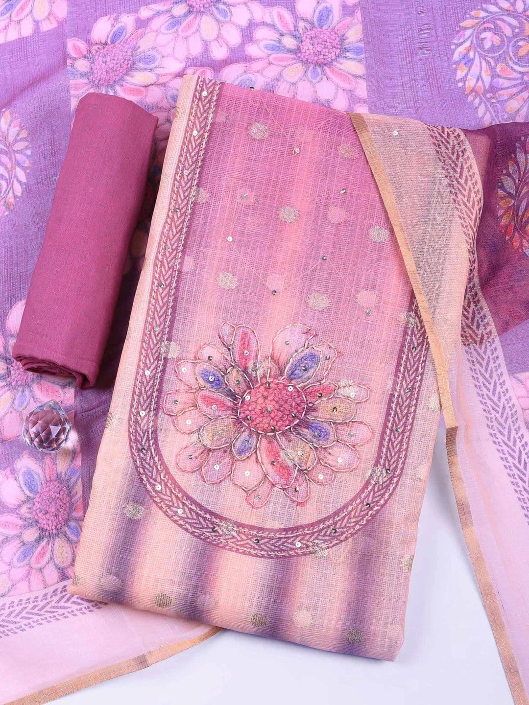 Meena Bazaar Printed Unstitched Dress Material - view 1
