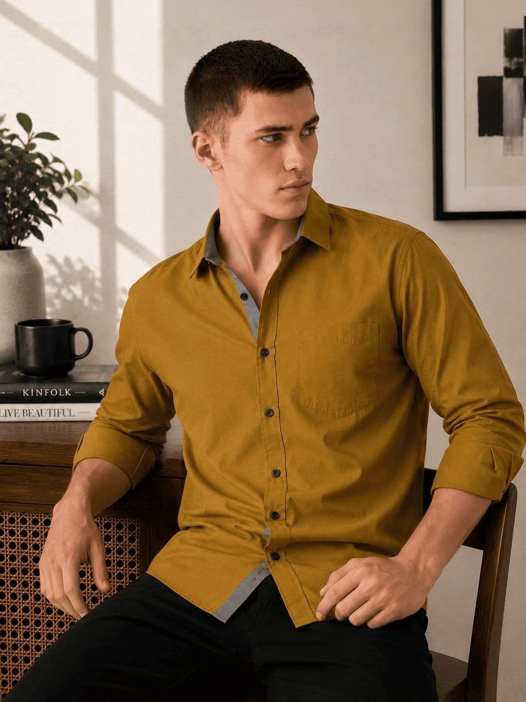 AGNIVAR COLLECTION Men Comfort Spread Collar Roll-Up Sleeves Slim Fit Cotton Shirt - view 1