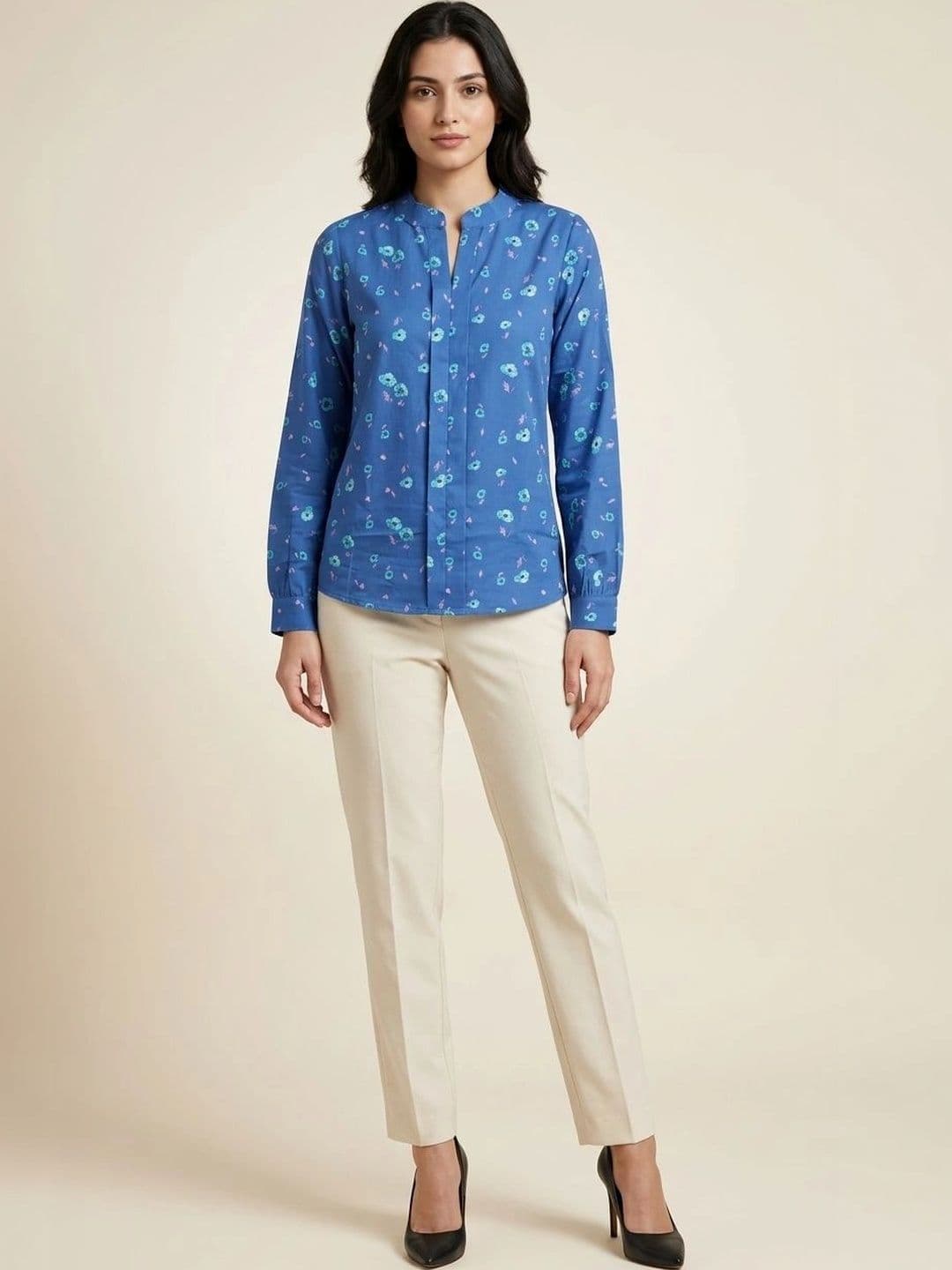Neon Femme Floral Print Mandarin Collar Top - view 1