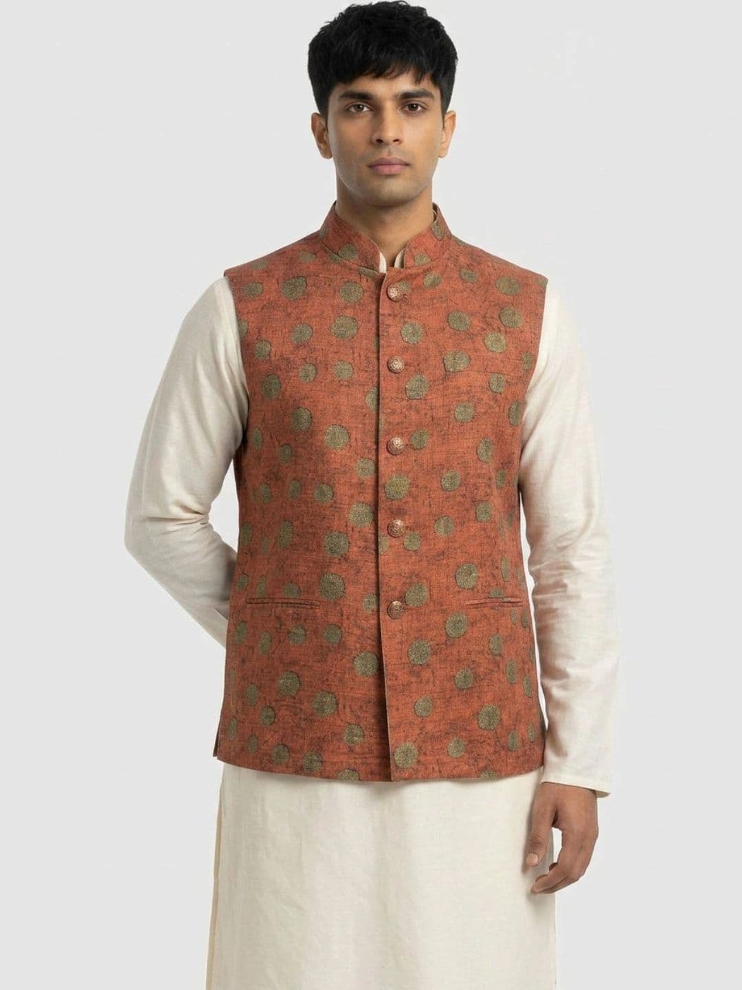 Sanman Ethnix by Raymond Men Woven Design Open Front Nehru Jackets - view 1