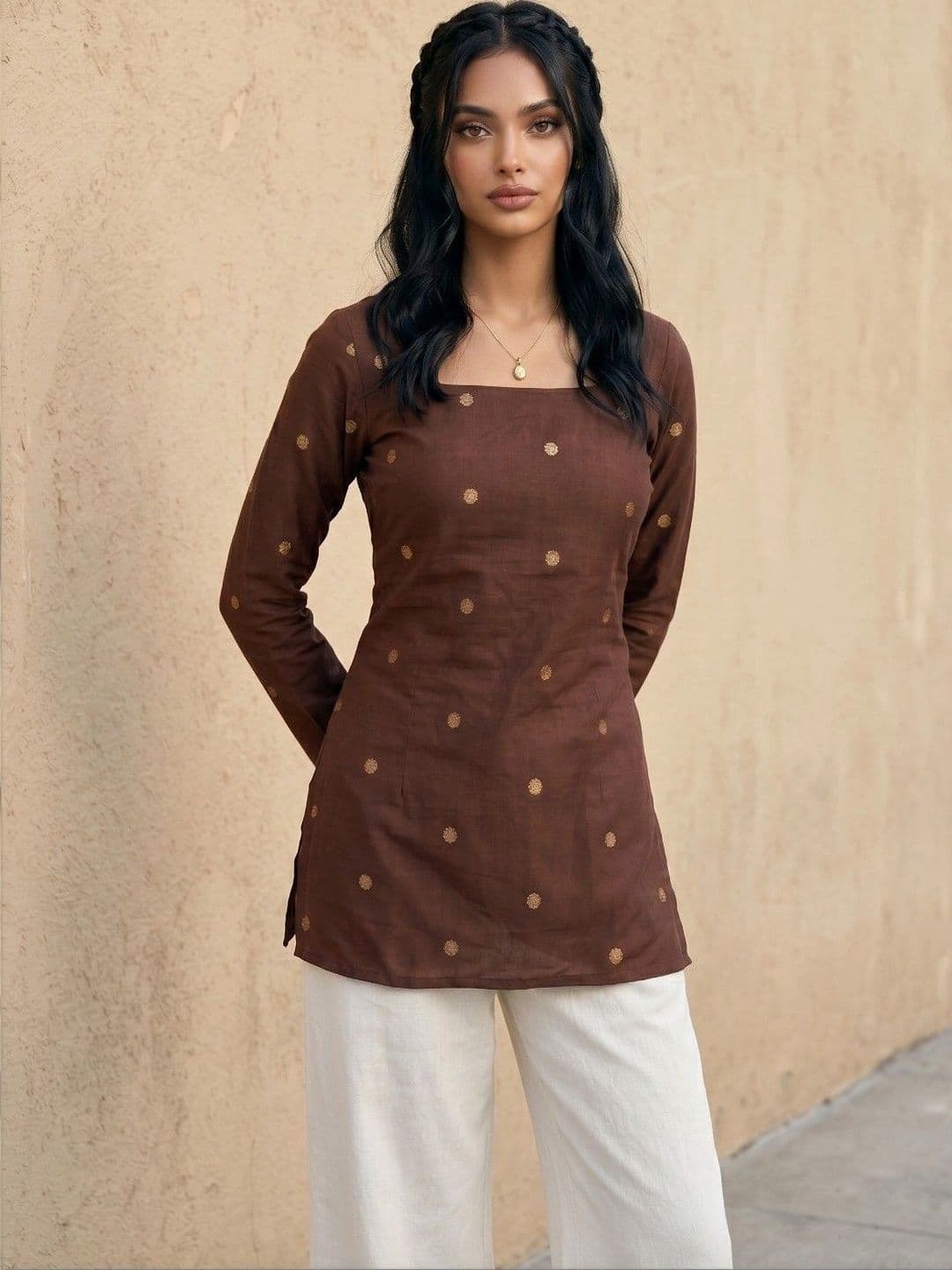 fusion by glitchez Polka Dot Printed Square Neck Kurti - view 1