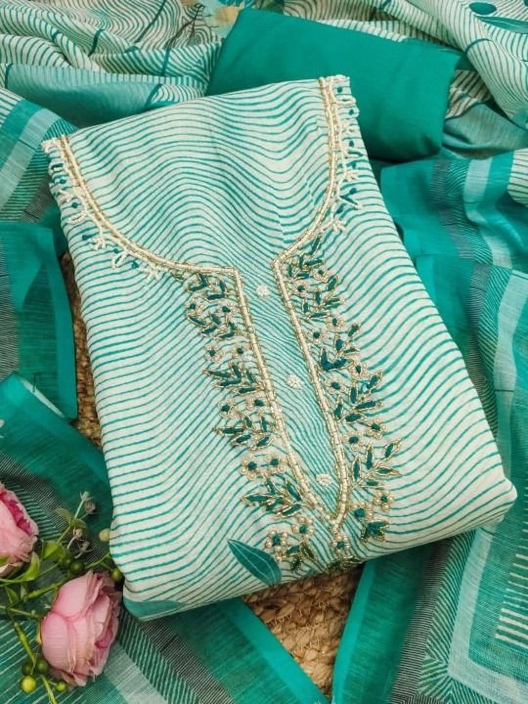 WaCraz Printed Linen Semi-Stitched Dress Material - view 1