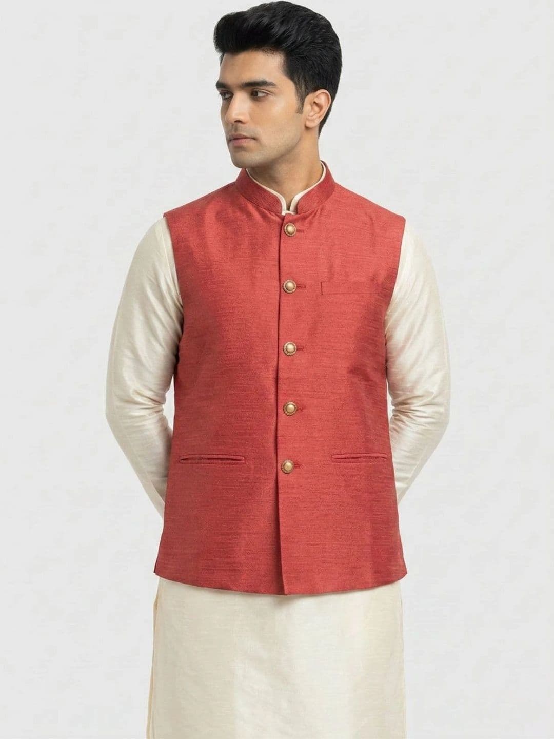 Sanman Ethnix by Raymond Men Woven Design Open Front Nehru Jackets - view 1