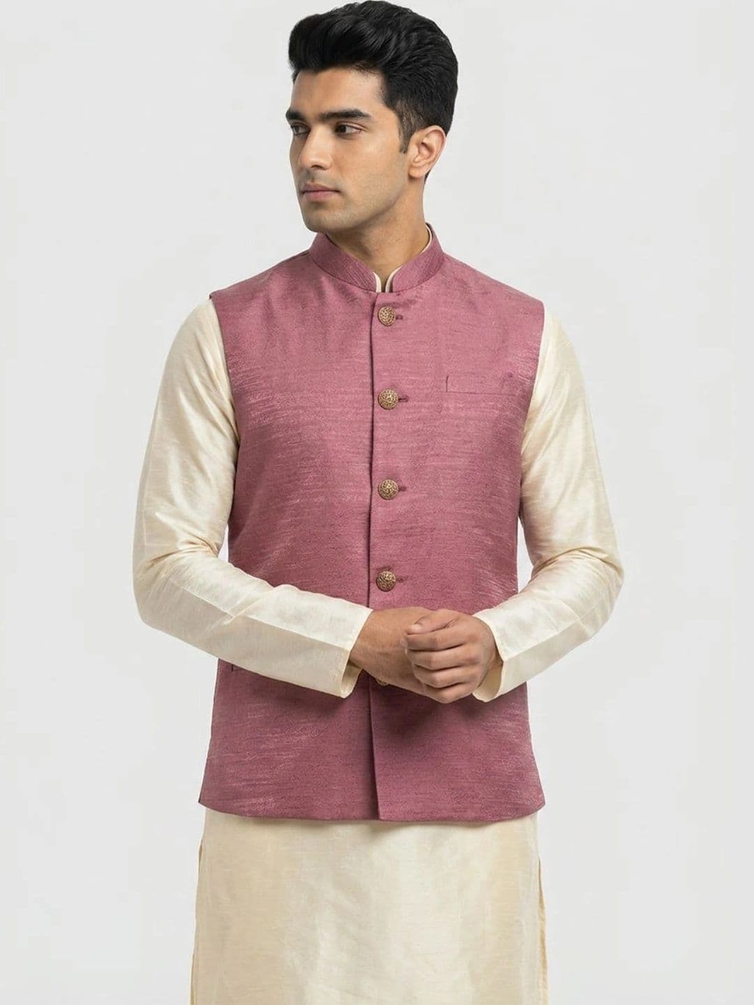 Sanman Ethnix by Raymond Men Woven Design Open Front Nehru Jackets - view 1