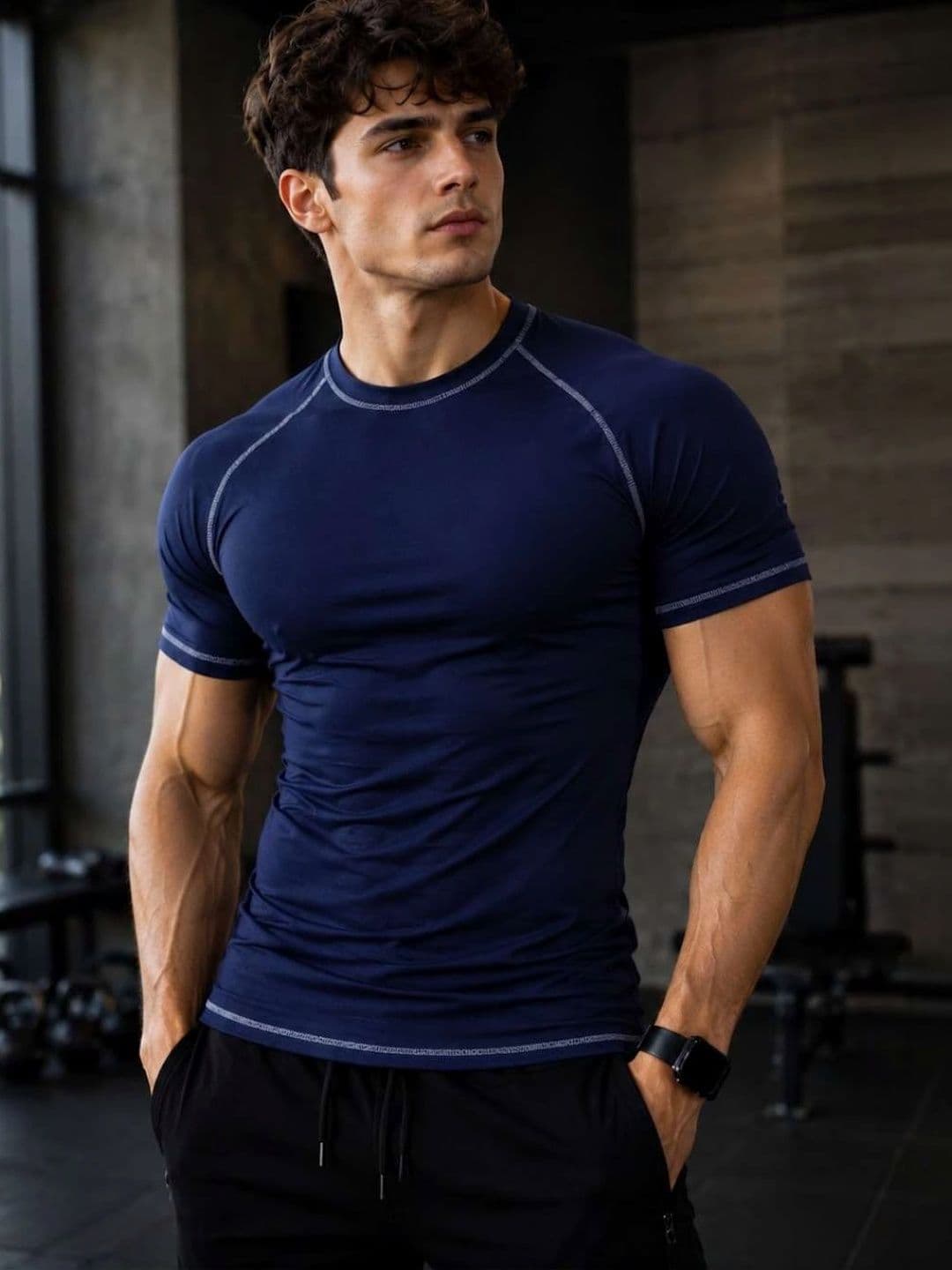 HUSTLEWELL Men Compression Round Neck T-shirt - view 1