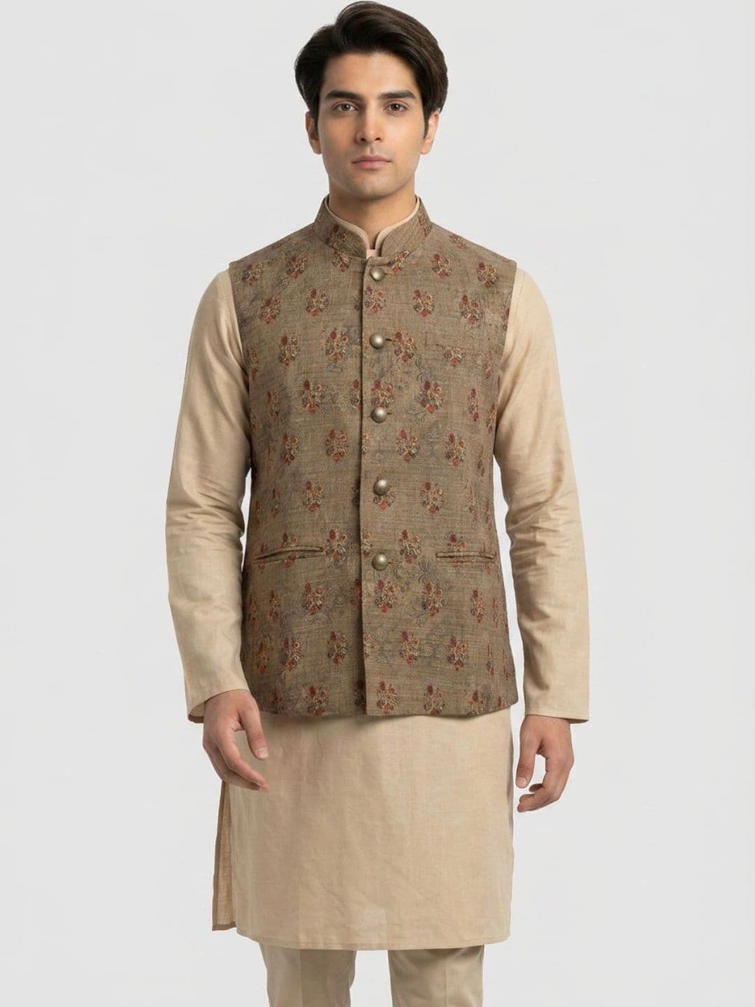 Sanman Ethnix by Raymond Men Floral Open Front Jacket - view 1