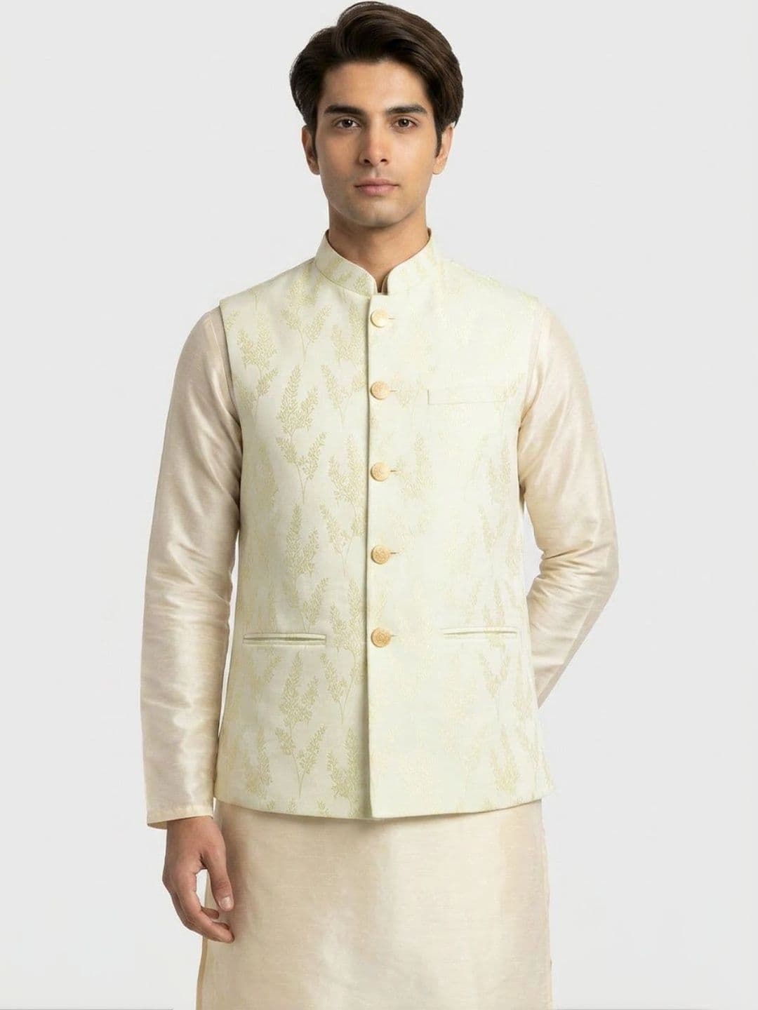 Sanman Ethnix by Raymond Men Woven Design Open Front Nehru Jackets - view 1