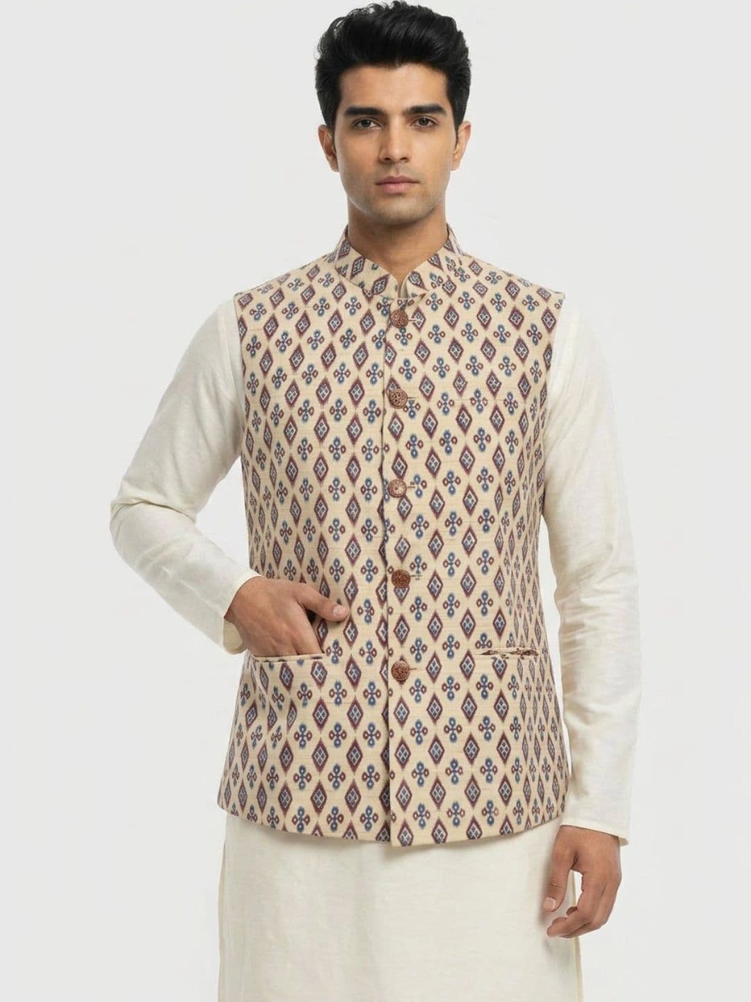 Sanman Ethnix by Raymond Men Open Printed Front Nehru Jackets - view 1