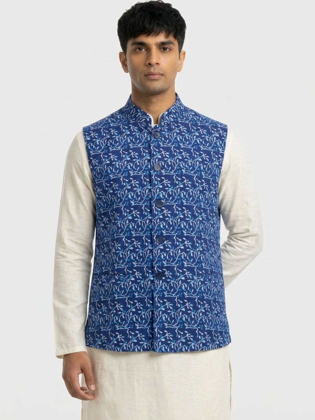Sanman Ethnix by Raymond Men Printed Open Front Nehru Jackets - view 1