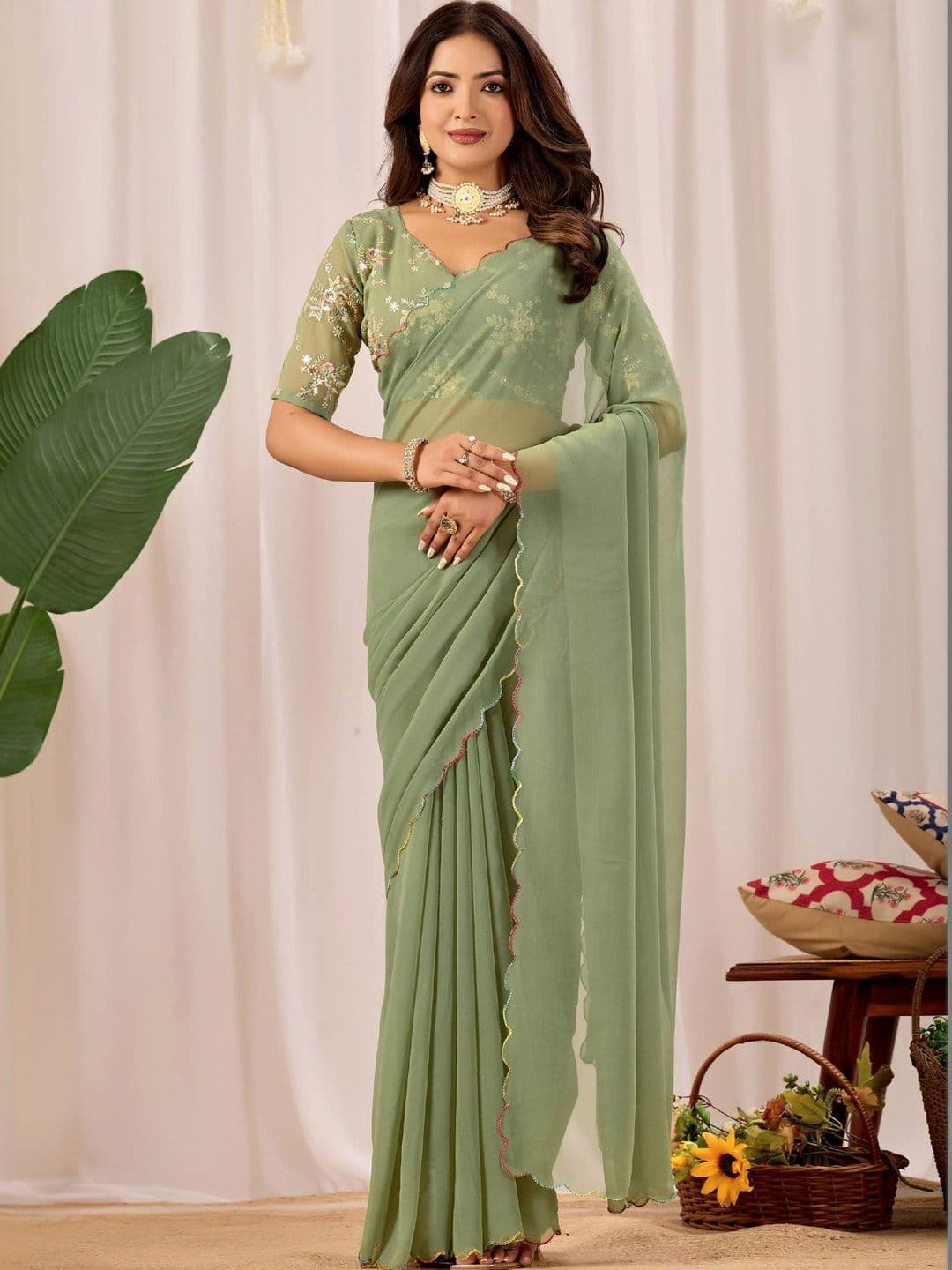 K 5 Fashion Floral Embroidered Pure Georgette Fusion Ikat Saree - view 1