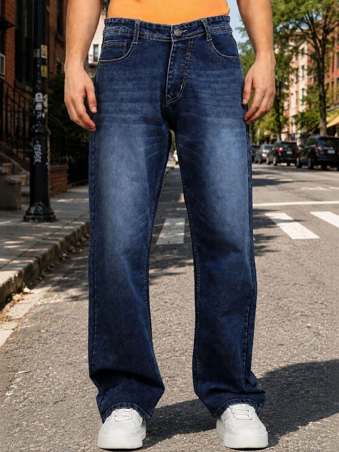 PINKLIT Men Straight Fit Mid-Rise Low Distress Light Fade Jeans - view 1