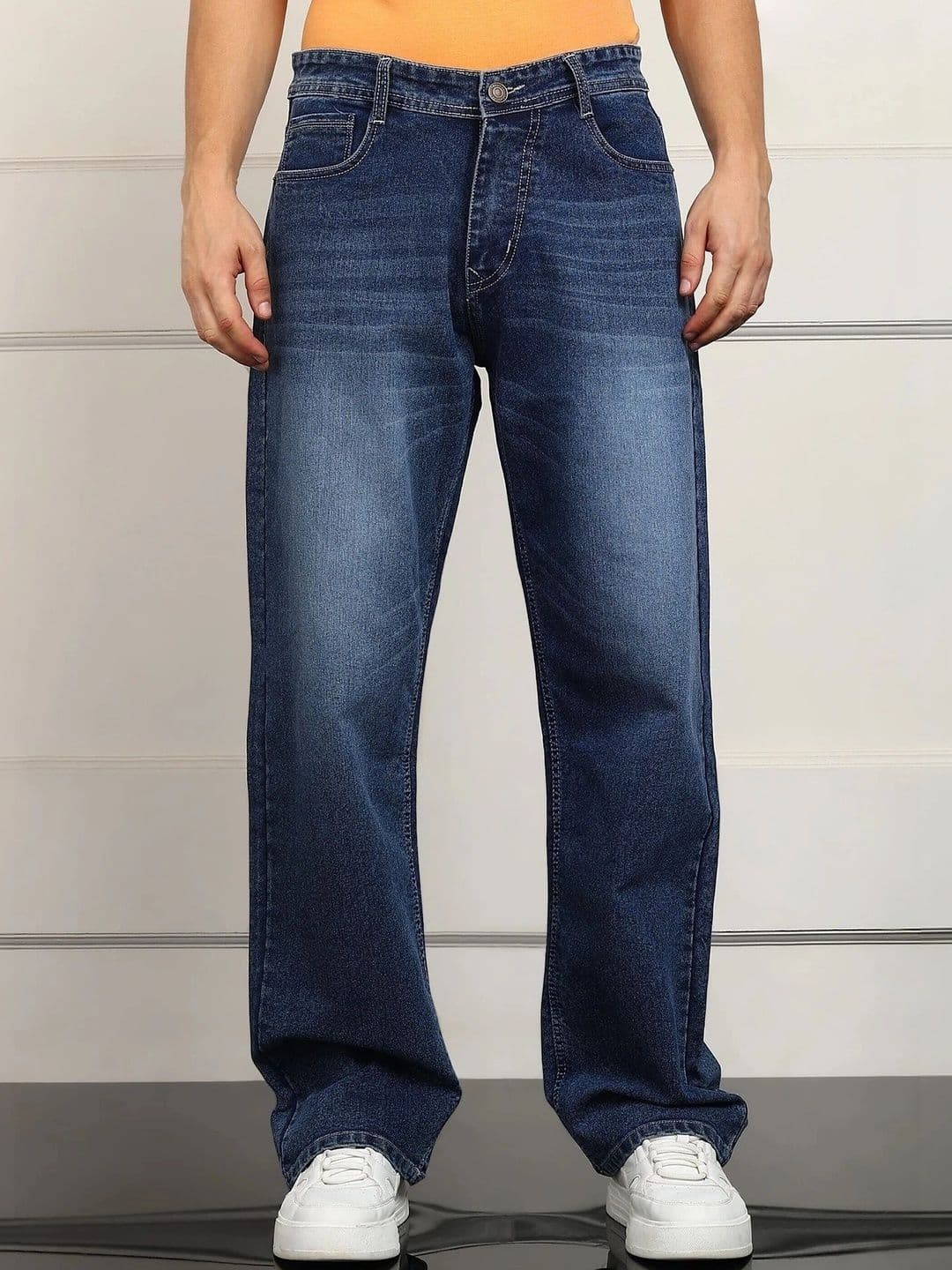PINKLIT Men Straight Fit Mid-Rise Low Distress Light Fade Jeans - view 1