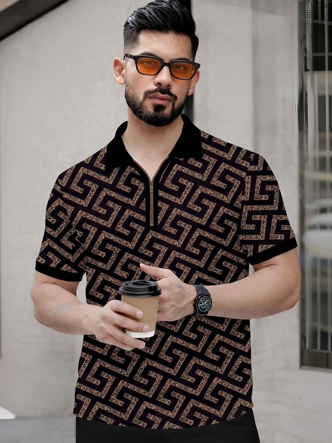 Moda Rapido Men Geometric Printed Polo Collar T-shirt - view 1