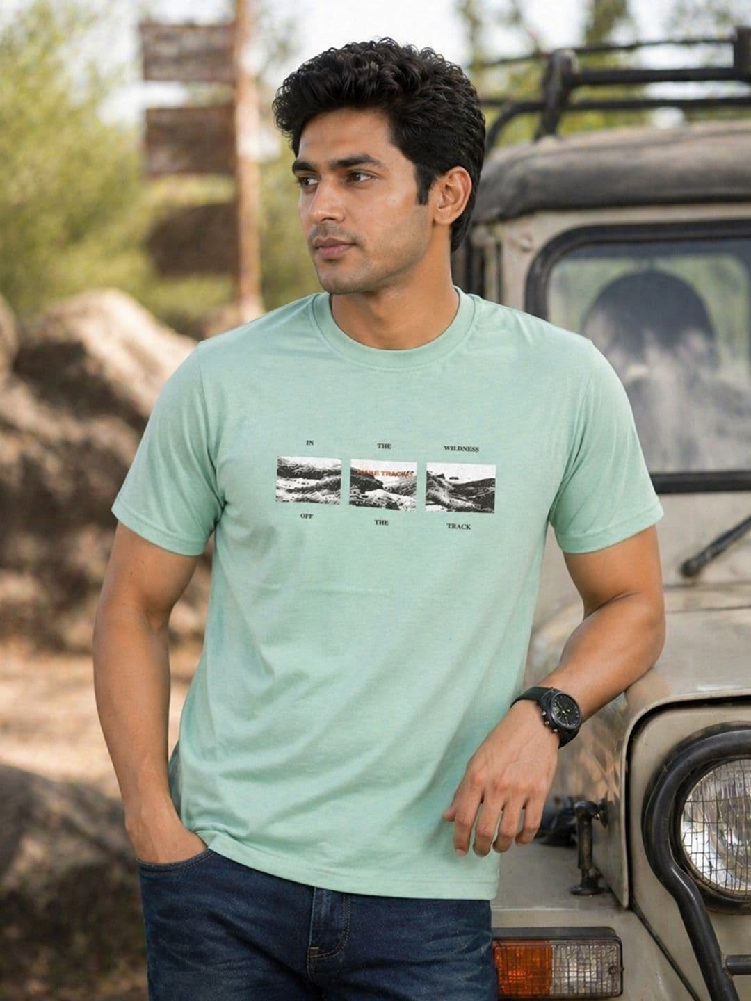RINO7 Men Graphic Printed Round Neck Regular Fit Cotton T-shirt - view 1