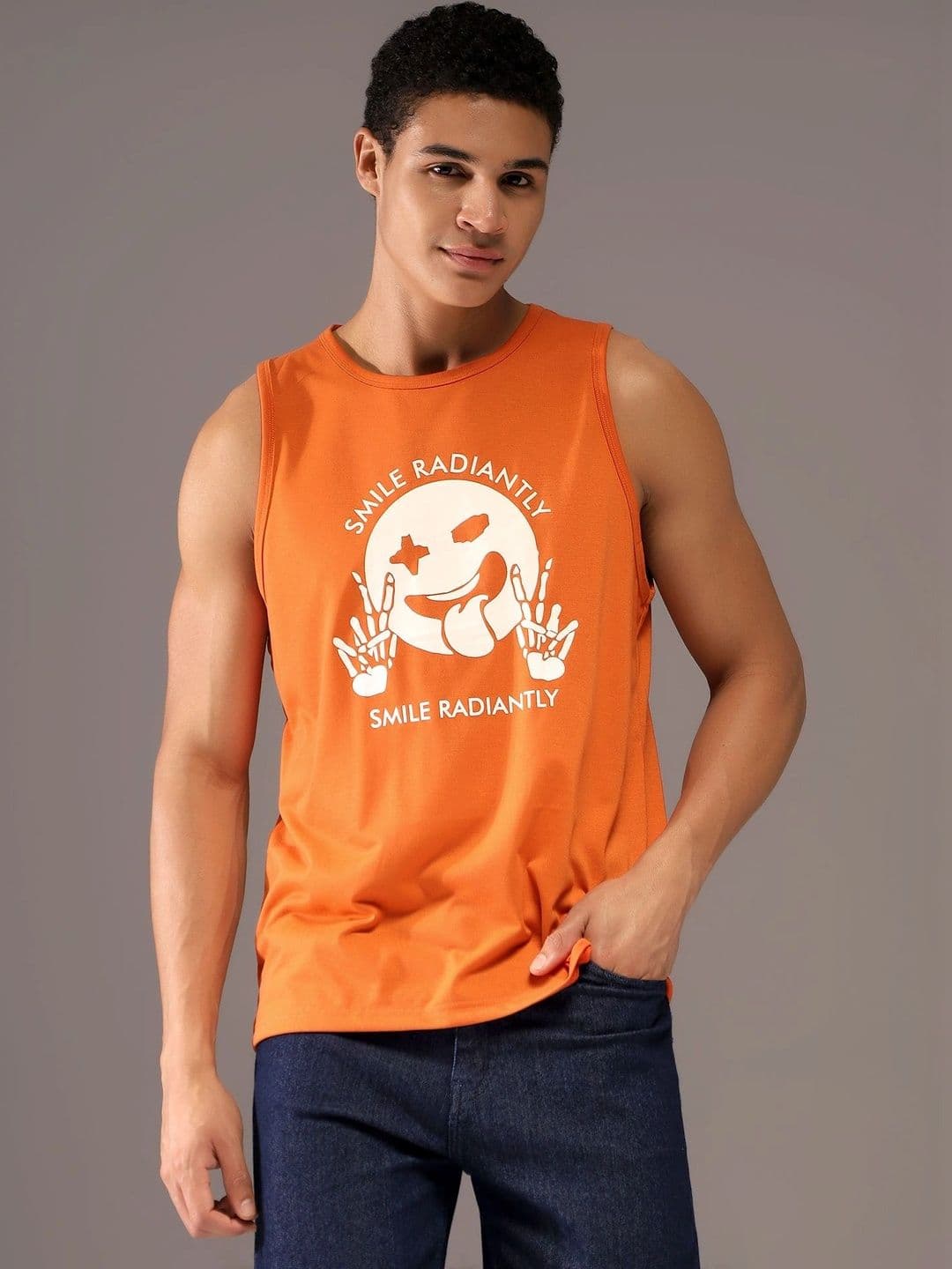 CHKOKKO Round Neck Sleeveless Graphic Printed Regular Fit Cotton Tank Top - view 1