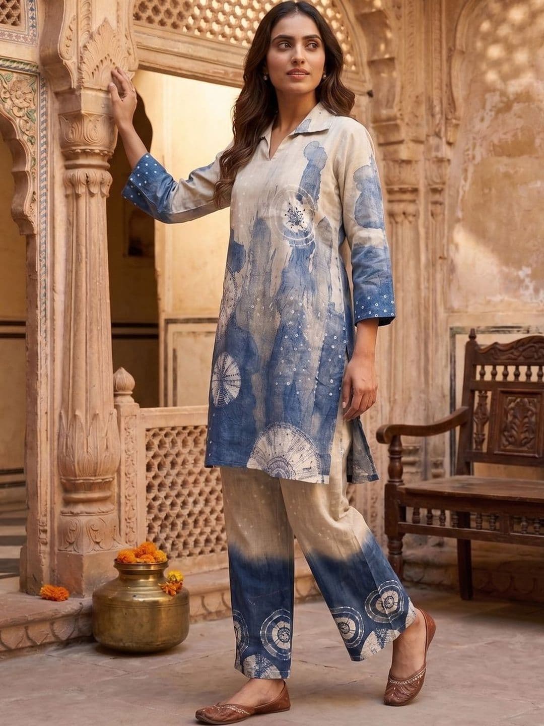 MASSTANI BY INDDUS Tie and Dye Dyed Tunic with Palazzos - view 1