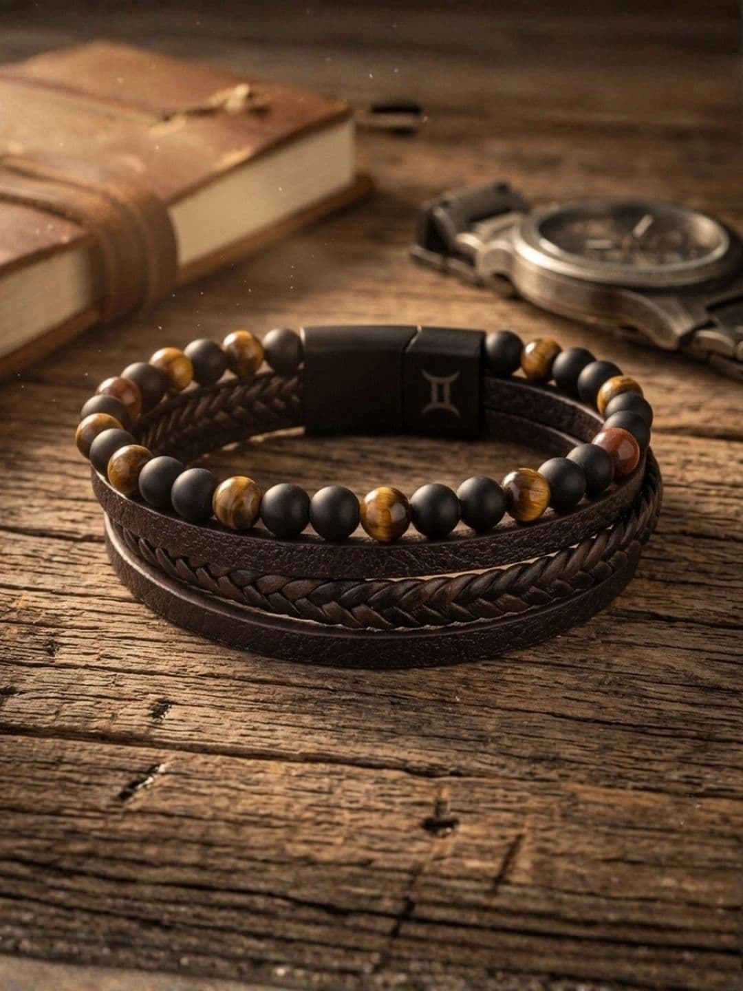 I Jewels Men Leather Handcrafted Multistrand Bracelet - view 1