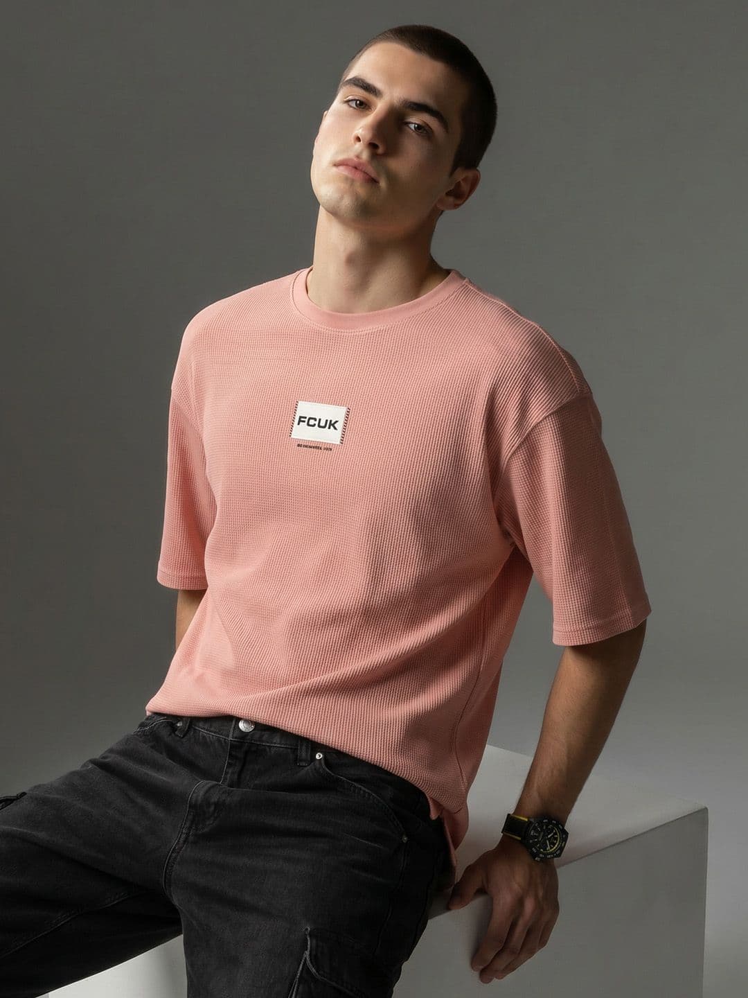 FCUK Oversized Fit Brand Logo Printed Pure Cotton T-shirt - view 1