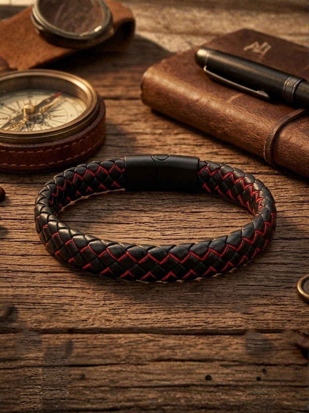 I Jewels Men Leather Link Bracelet - view 1