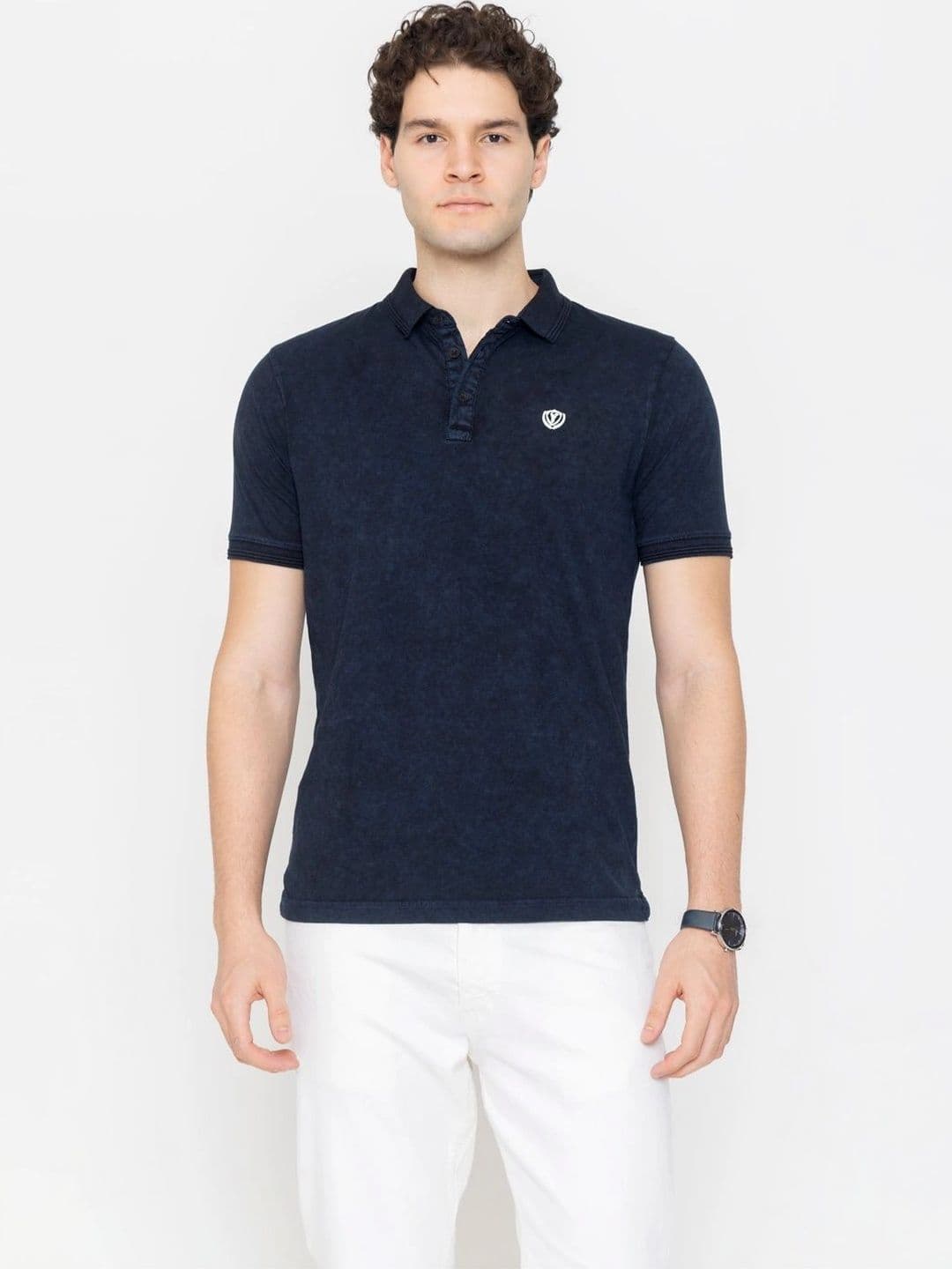 PRORIDERS Men Brand Logo Dyed Polo Collar Pure Cotton Blend T-shirt - view 1