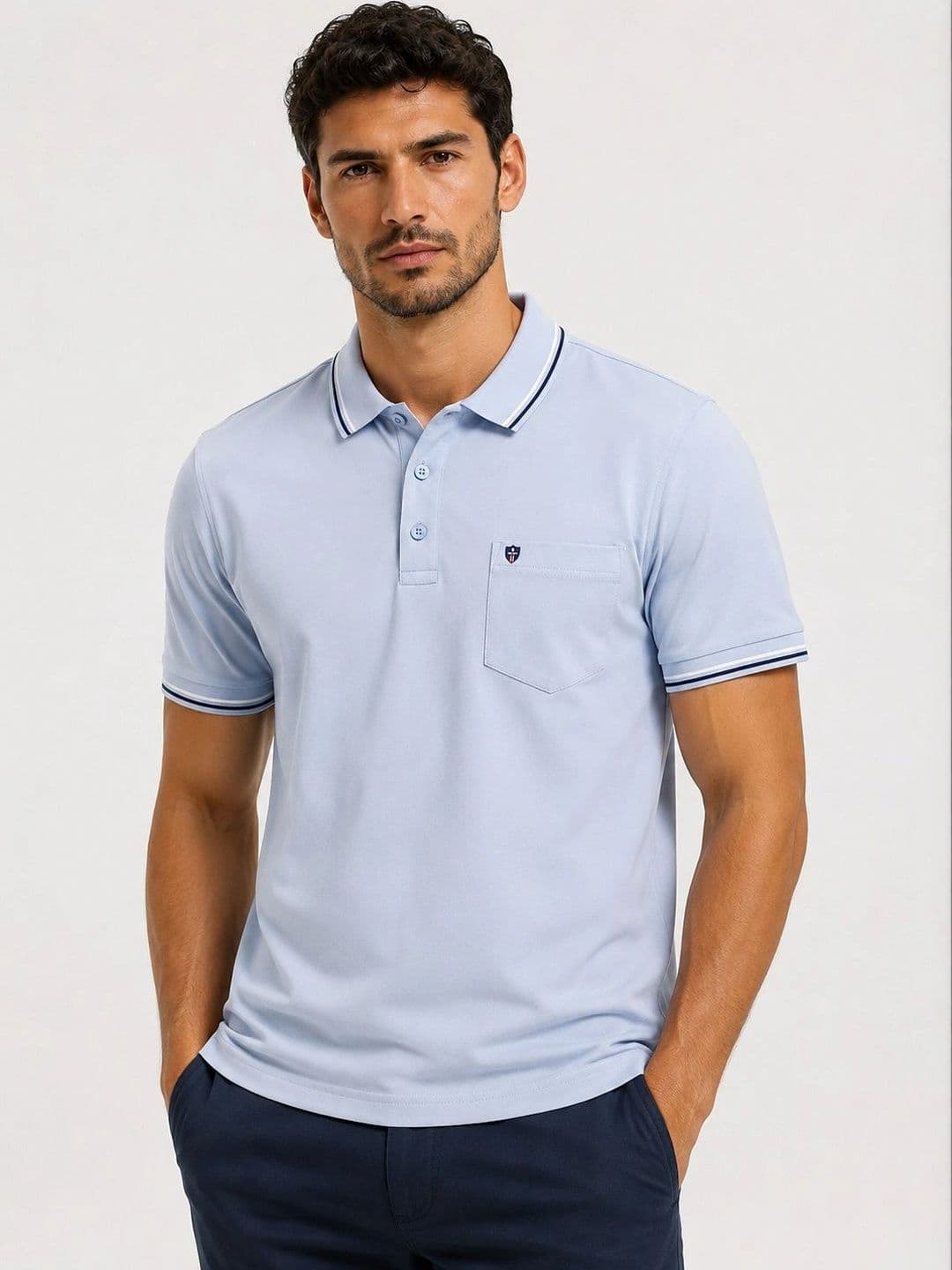 OKIA Men Brand Logo Polo Collar Pockets T-shirt - view 1
