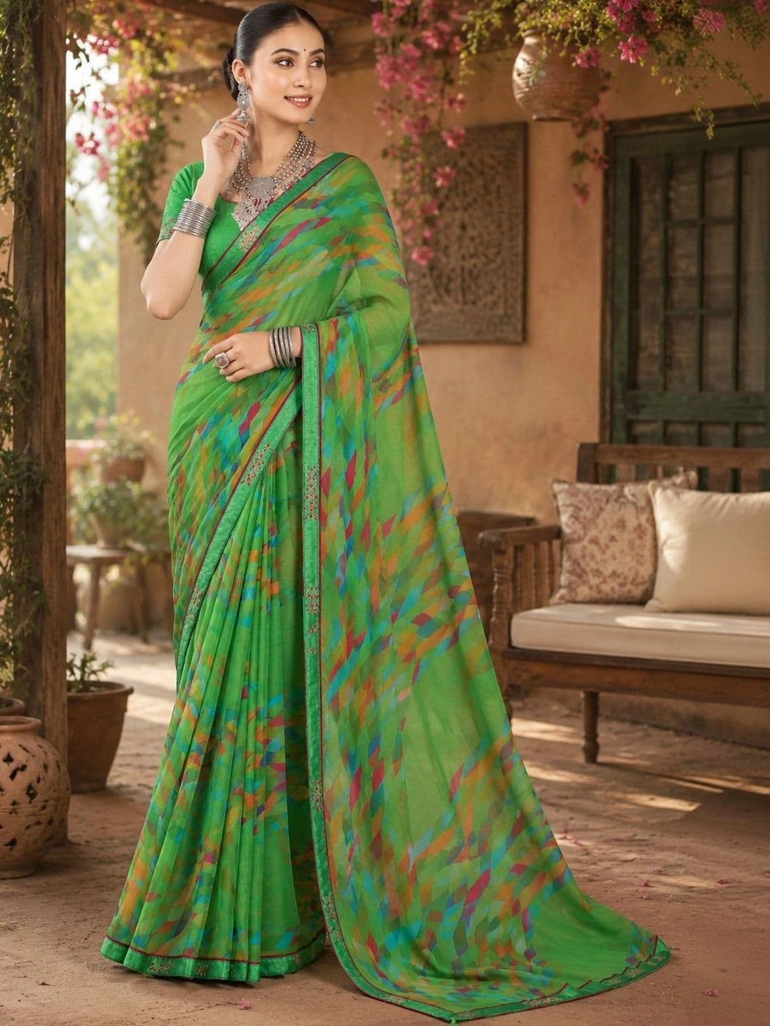 VIYONA FASHION Striped Poly Georgette Saree - view 1