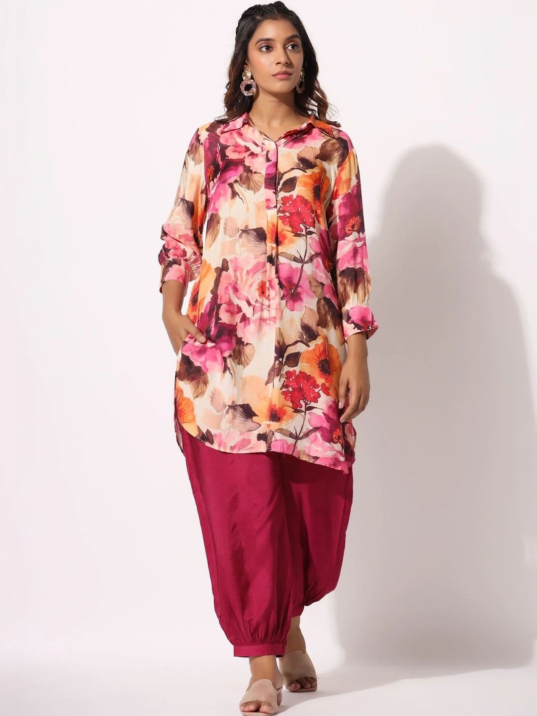 AARAAS Floral Silk Printed Tunic with Palazzos - view 1