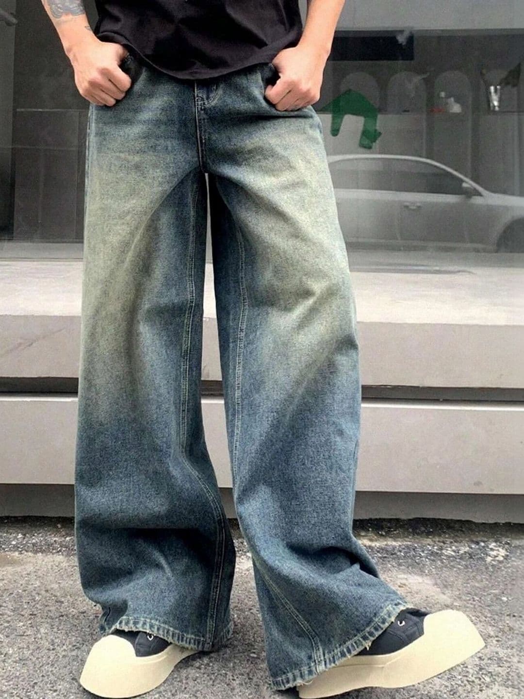 Mast & Harbour Men Wide Leg Mid-Rise Low Distress Cotton Jeans - view 1