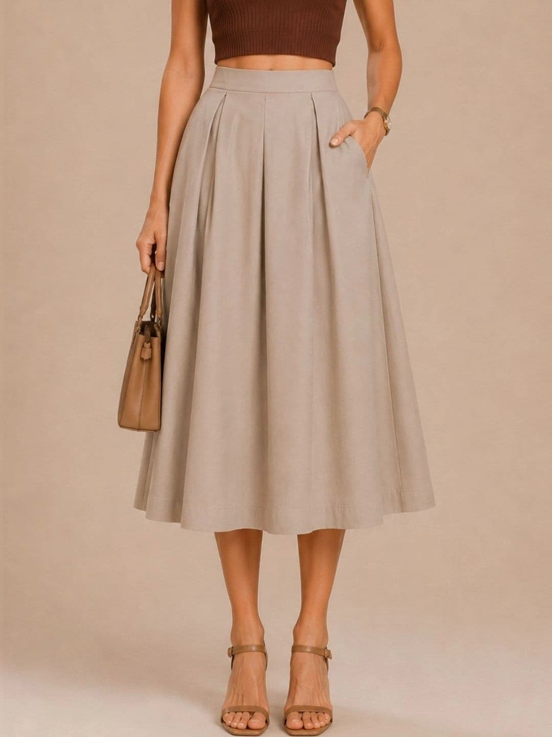 WineRed Women Solid Pleated Midi Skirt - view 1