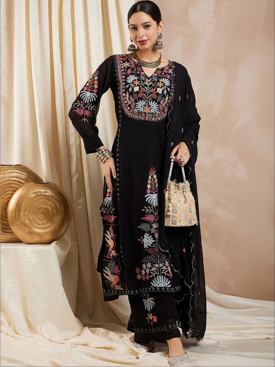 House of varada Women Ethnic Motifs Embroidered Regular Thread Work Kurta with Palazzos & With Dupatta - view 1