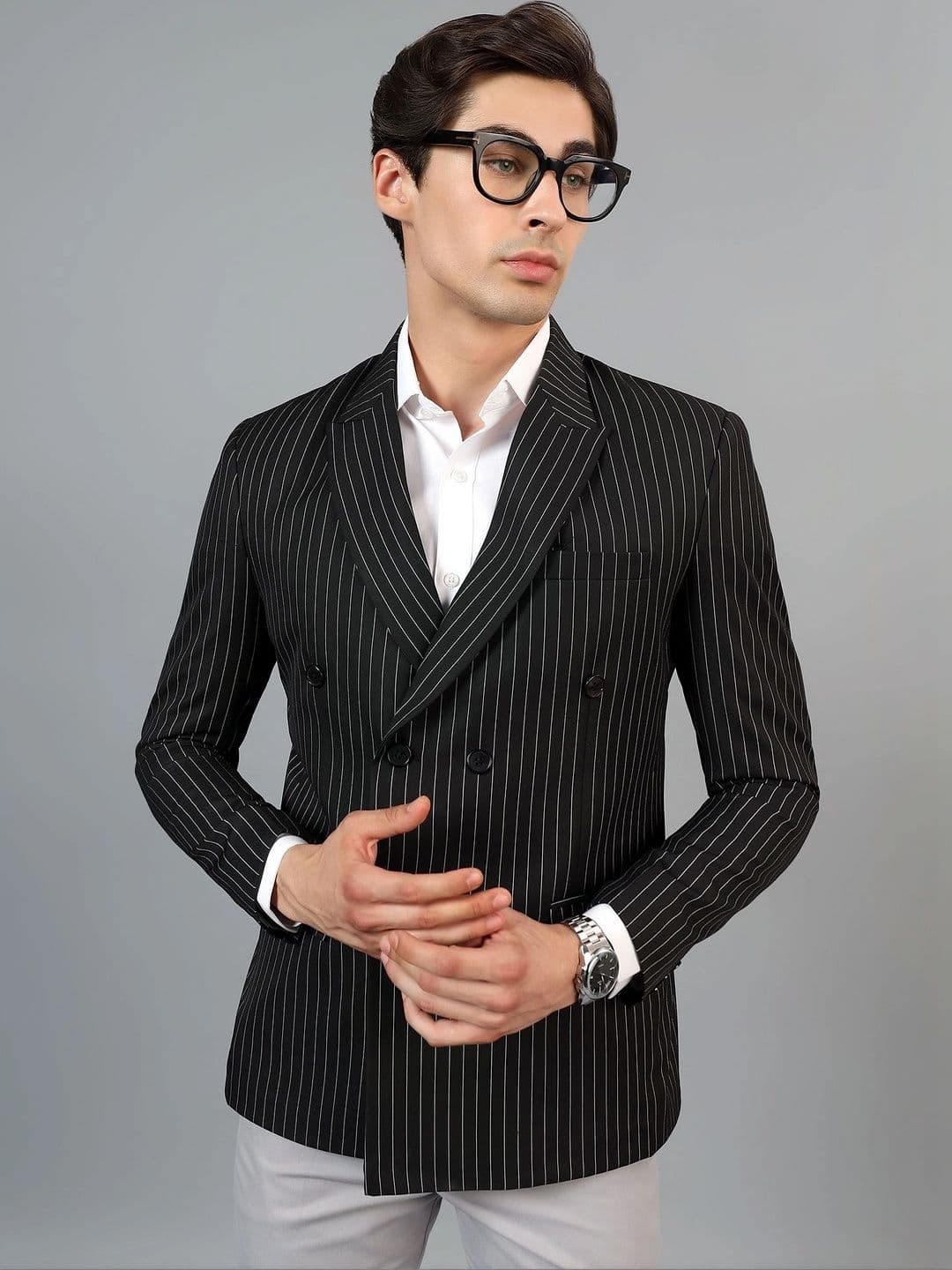 Rb rajniti Blazer Striped Peaked Lapel Double-Breasted Tailored Fit Sormal Blazers - view 1
