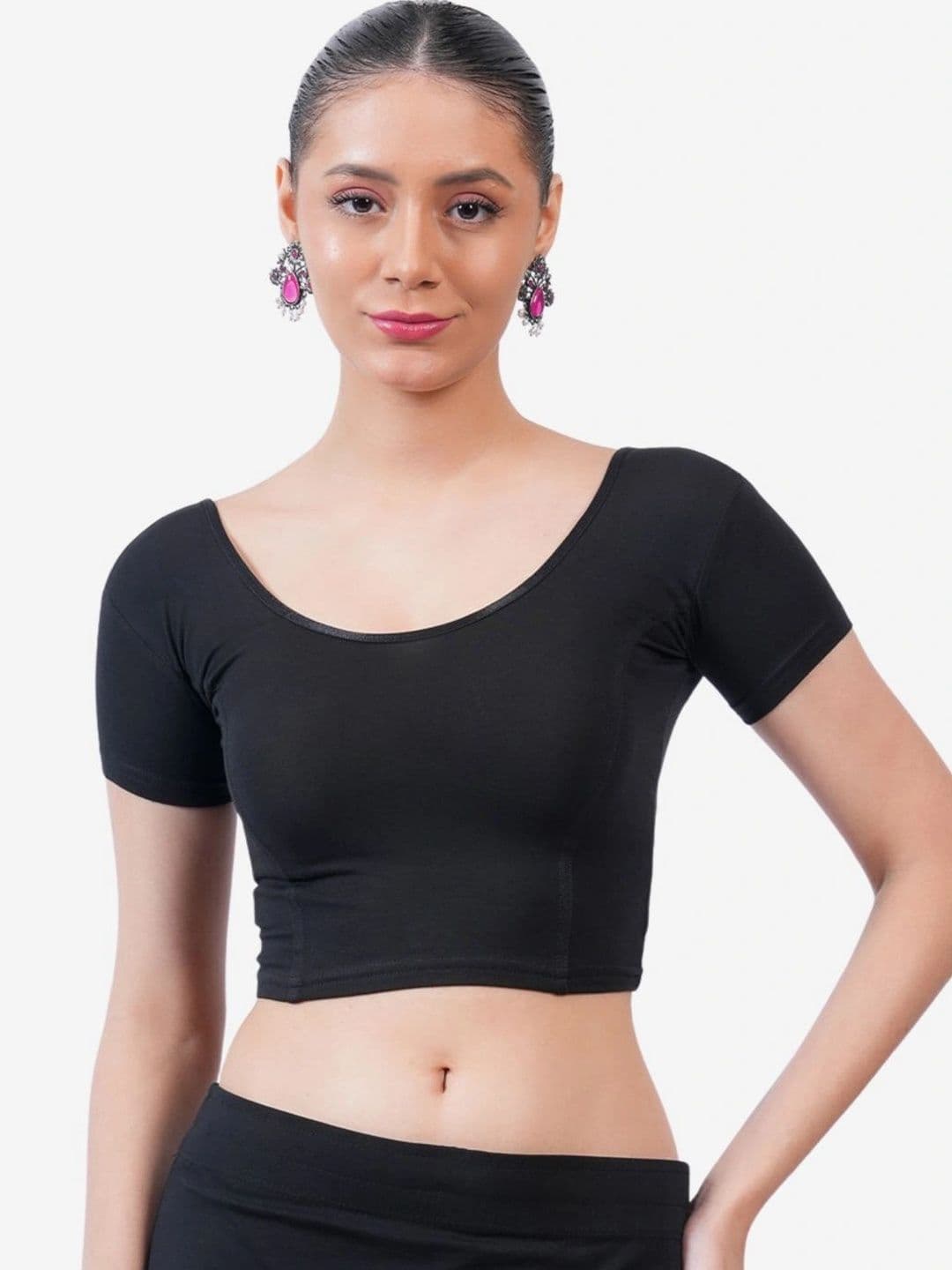 Vami Women Black Solid Stretchable Saree Blouse - view 1