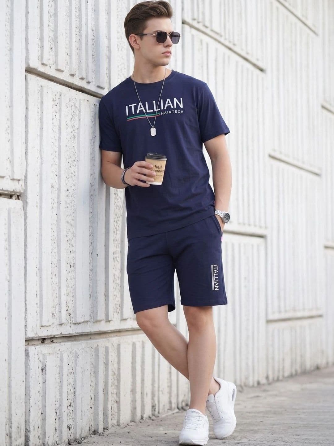 WEET Men Typography Printed Cotton T-Shirt and Shorts Set Night suit - view 1